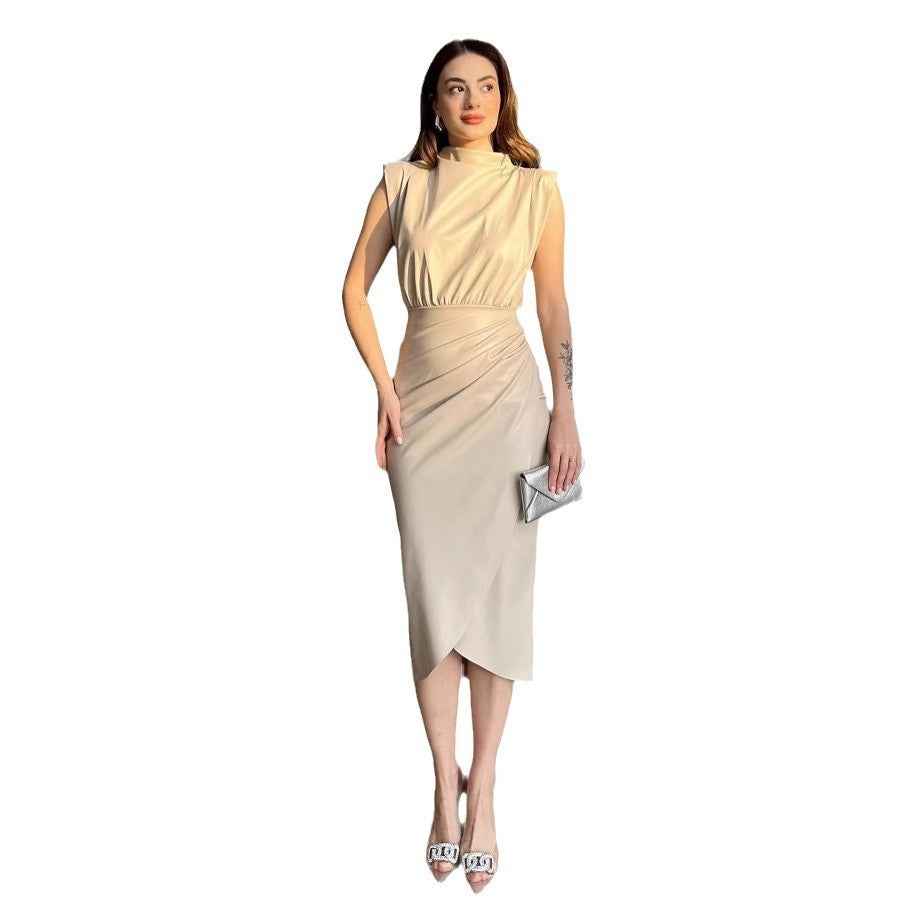 Robe moulante plissée taille haute, couleur unie
