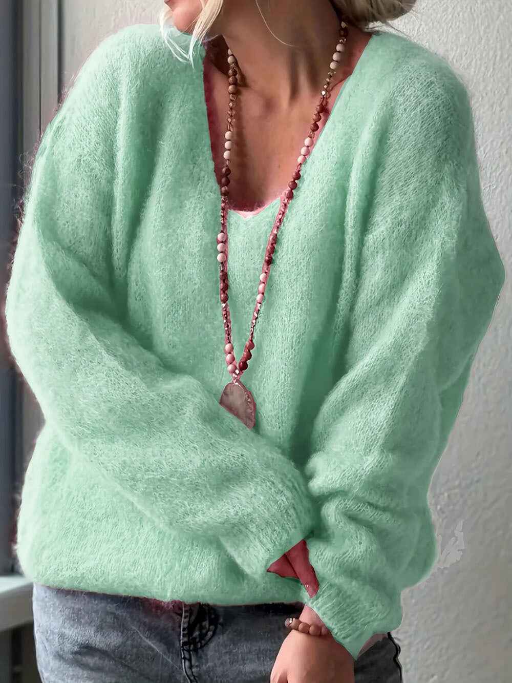 Pull ample de couleur unie style décontracté