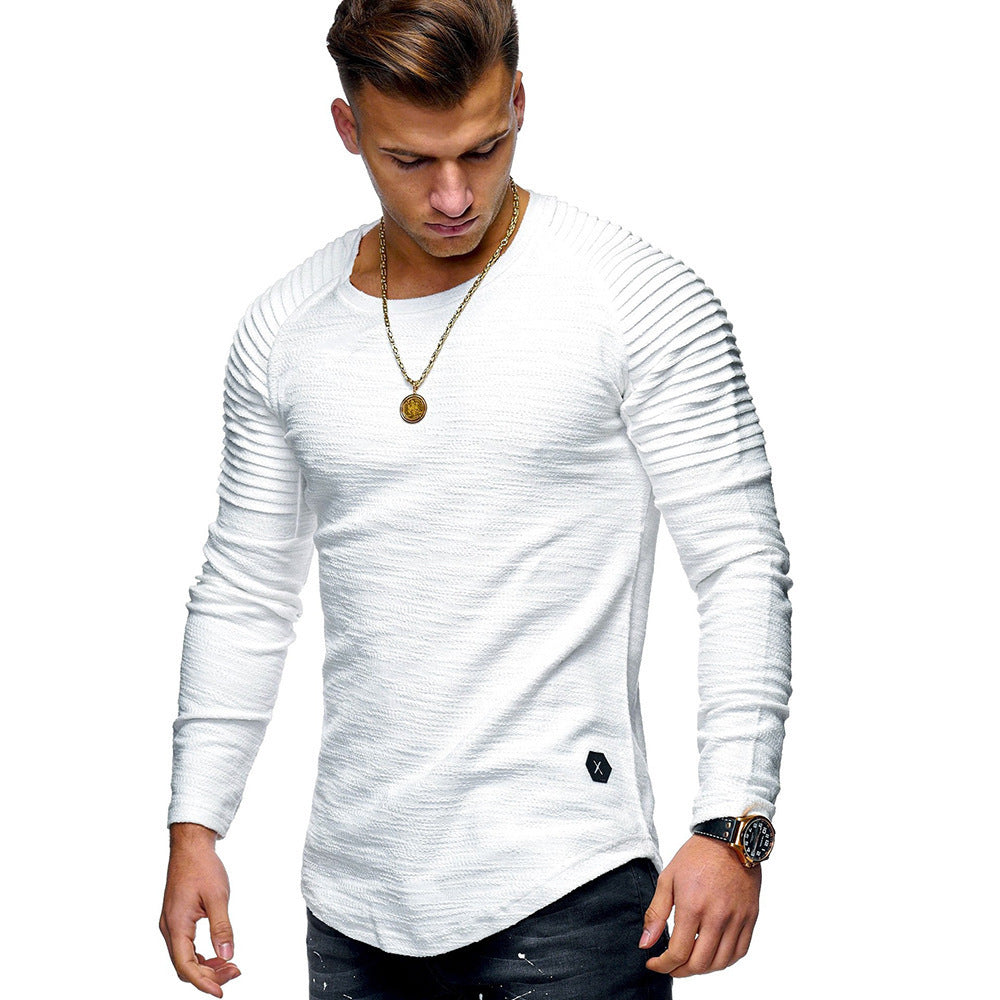 T-shir uni, coupe slim, col rond, manches longues