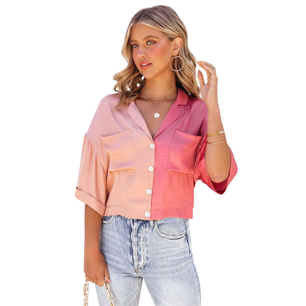 Chemise à manches mi-longues et contraste de couleurs tendance