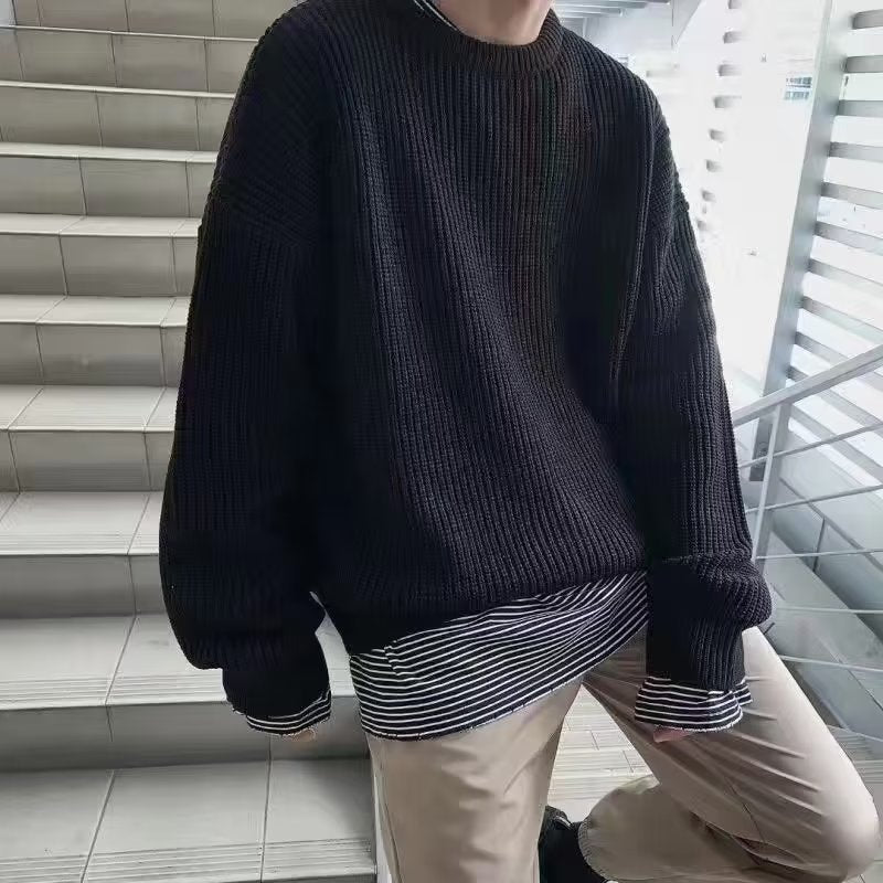 Pull à col rond ample, décontracté, rétro