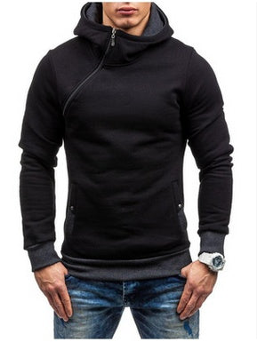 Sweat à capuche à fermeture éclair oblique, couleur unie