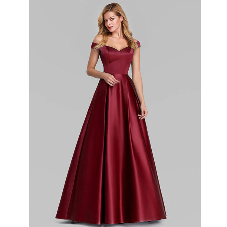 Robe longue vintage à col en V et couleur unie