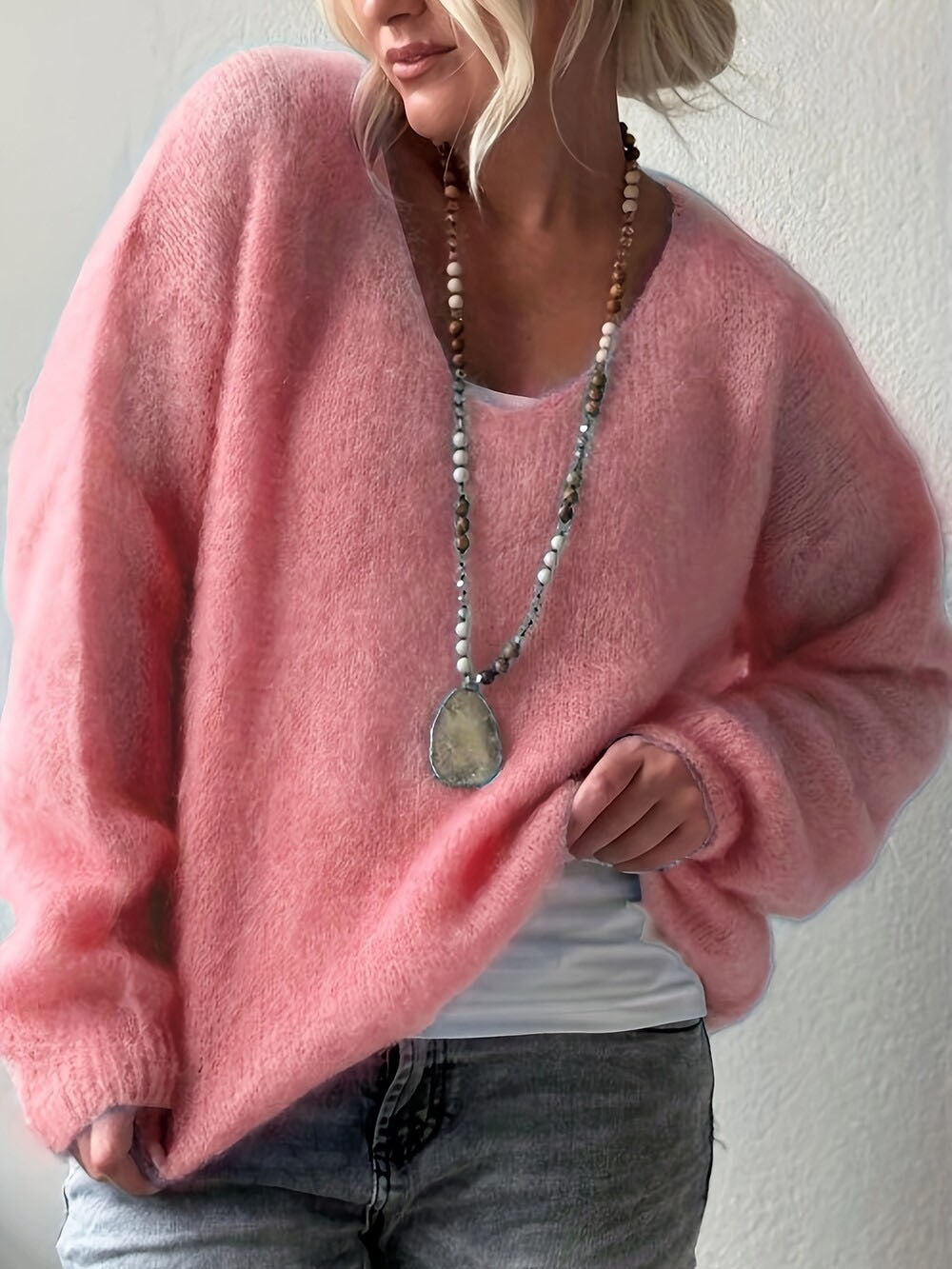 Pull ample de couleur unie style décontracté