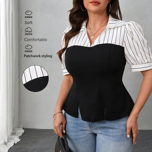 Haut patchwork fin rayé noir et blanc