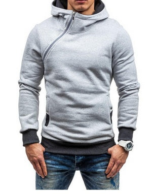 Sweat à capuche à fermeture éclair oblique, couleur unie