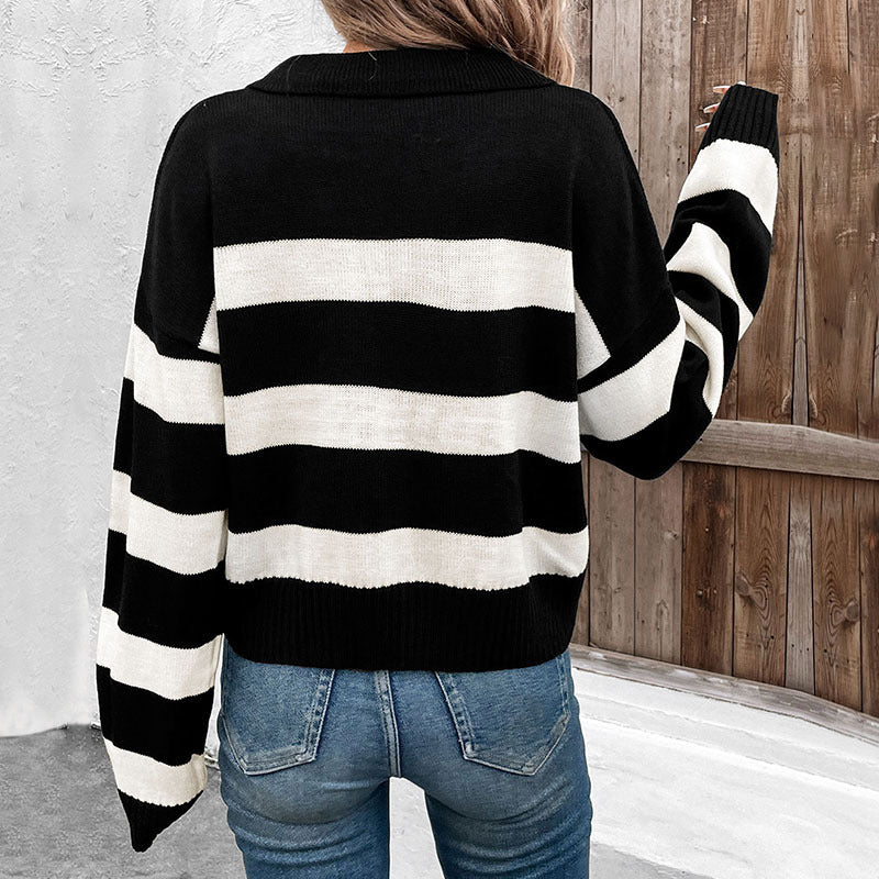 Pull rayé à manches longues et col polo