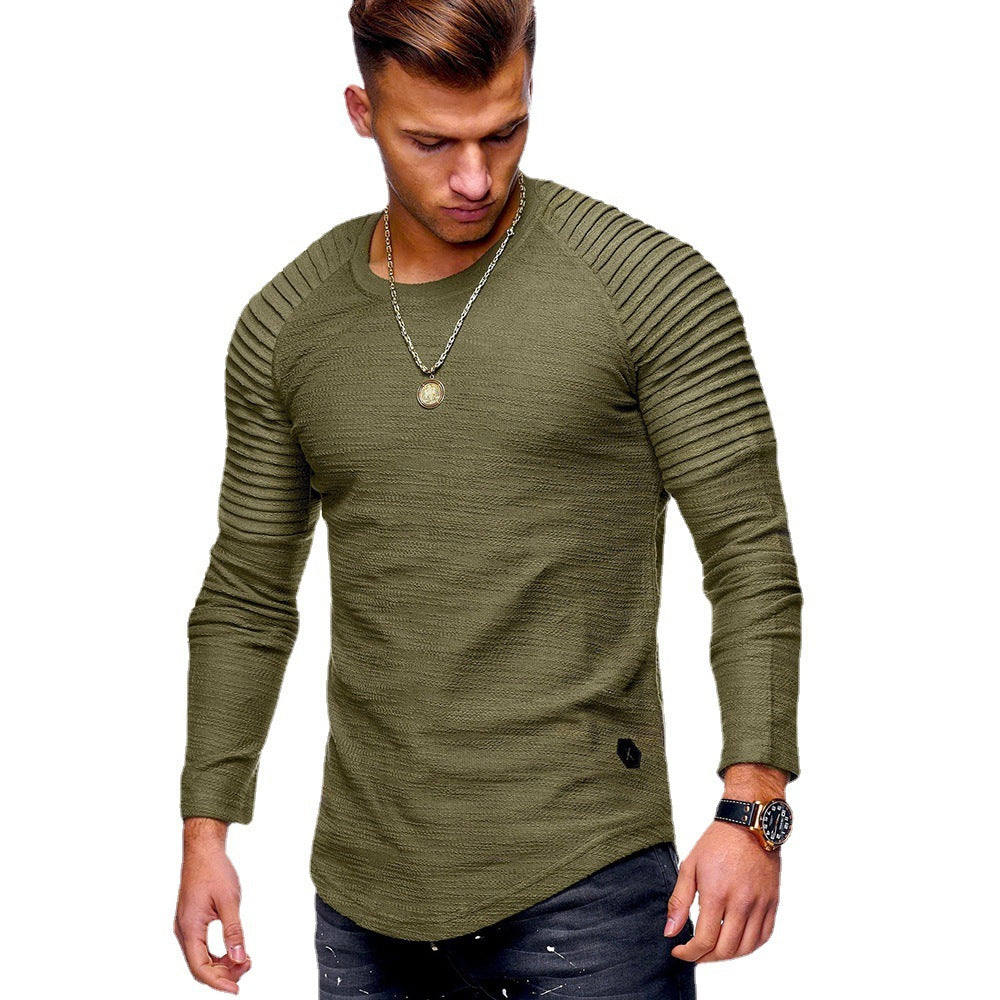 T-shir uni, coupe slim, col rond, manches longues