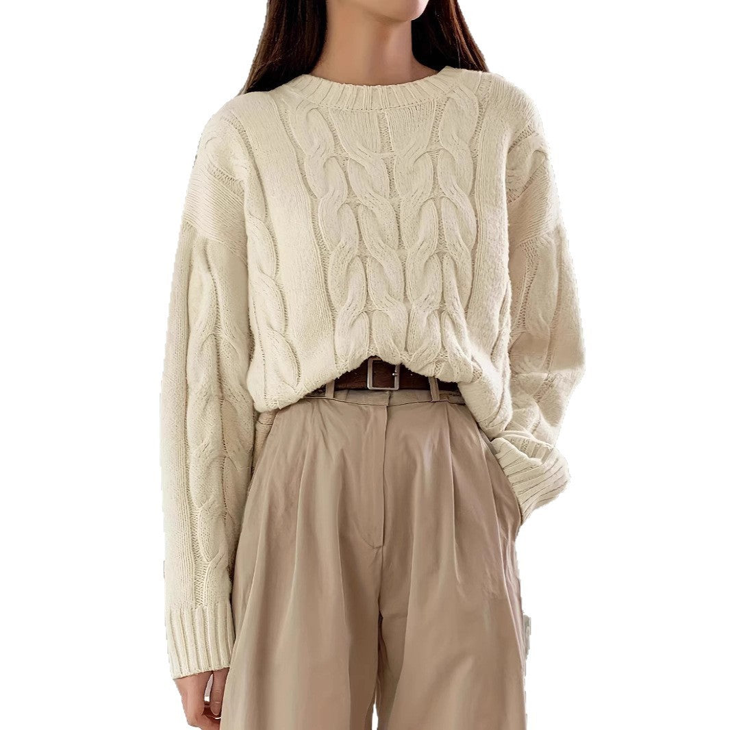 Pull tendance à col rond et couleur unie assorti