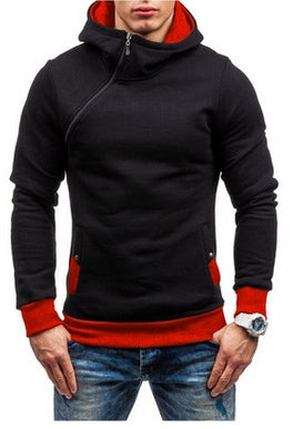 Sweat à capuche à fermeture éclair oblique, couleur unie