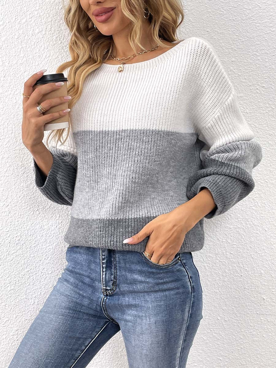 Pull contrasté gris et blanc