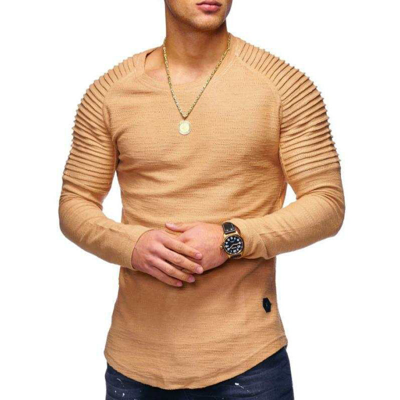 T-shir uni, coupe slim, col rond, manches longues