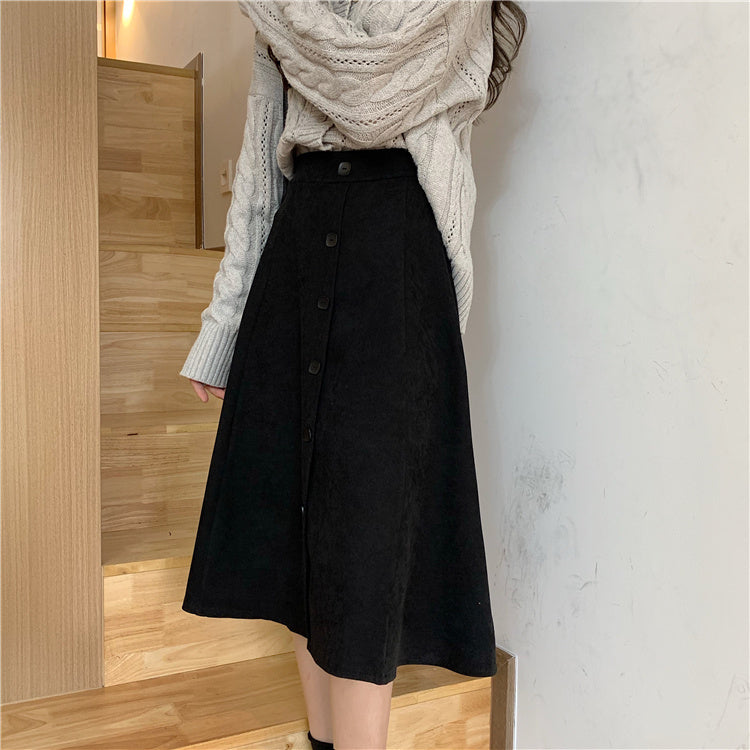 Jupe trapèze mi-longue taille haute