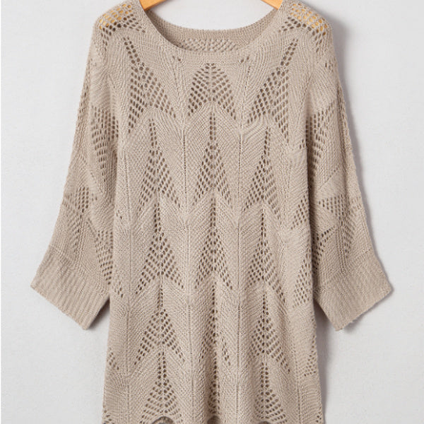 Pull décontracté à manches creuses en parchemin ajouré