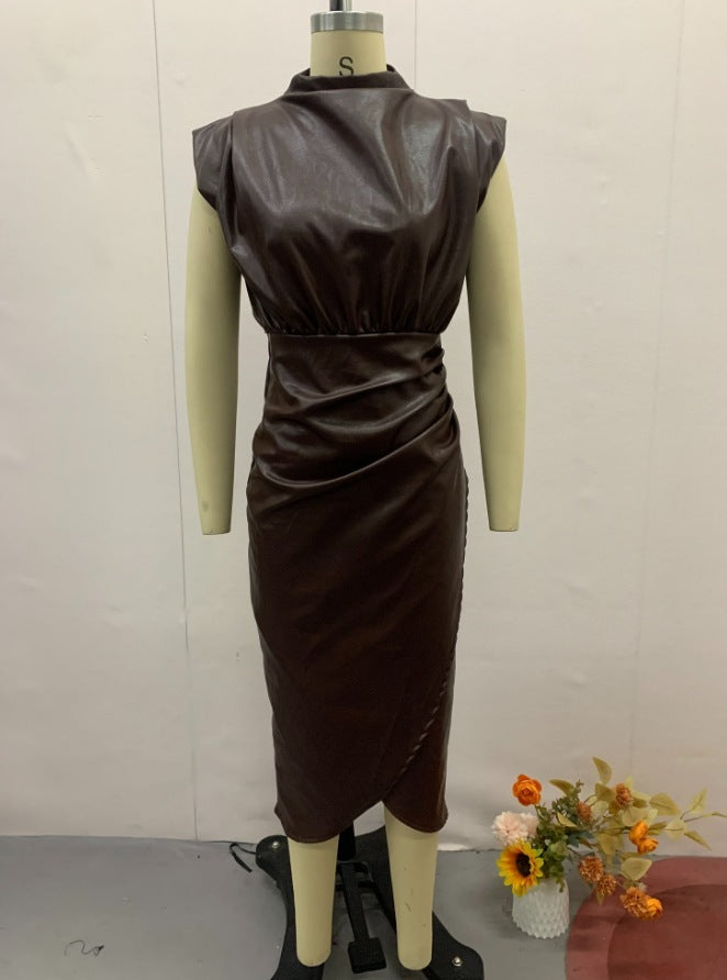 Robe moulante plissée taille haute, couleur unie