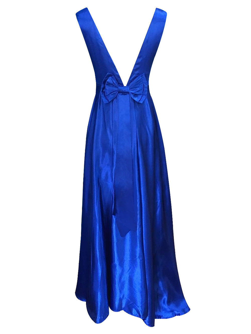 Robe de soirée à col en V profond, sans manches, dos nu, nœud