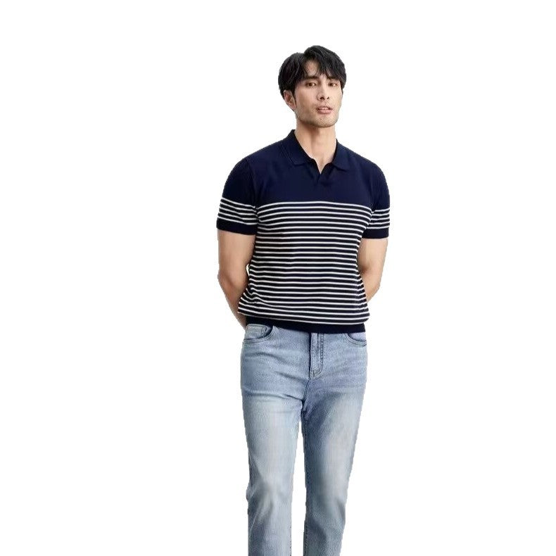 Pull en soie glacée grande taille rayé à manches courtes assorti