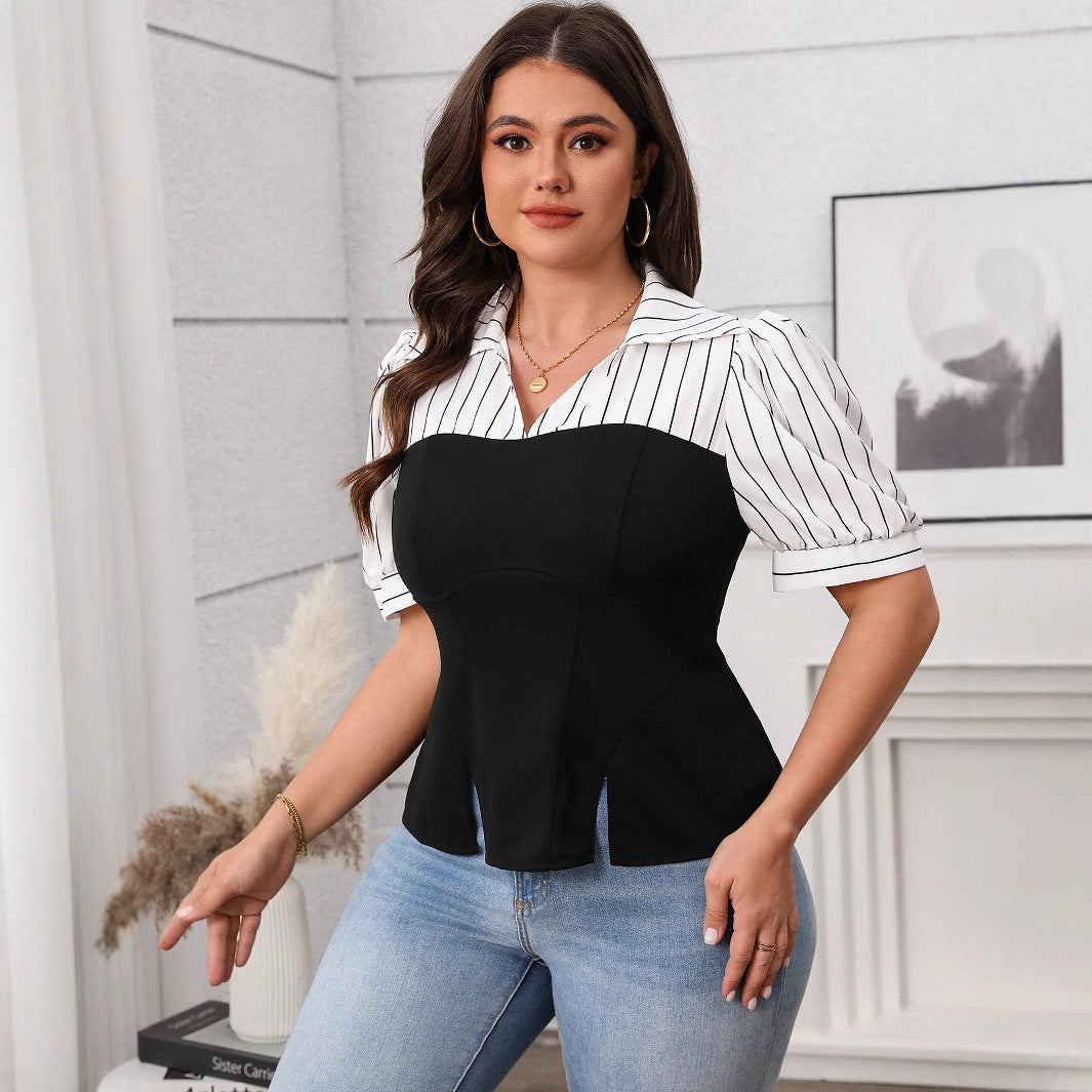 Haut patchwork rayé pour femme, fin, été