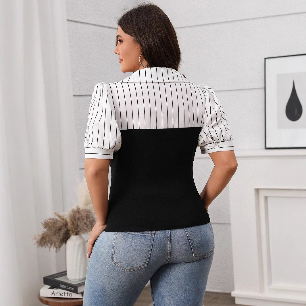 Haut patchwork rayé pour femme, fin, été