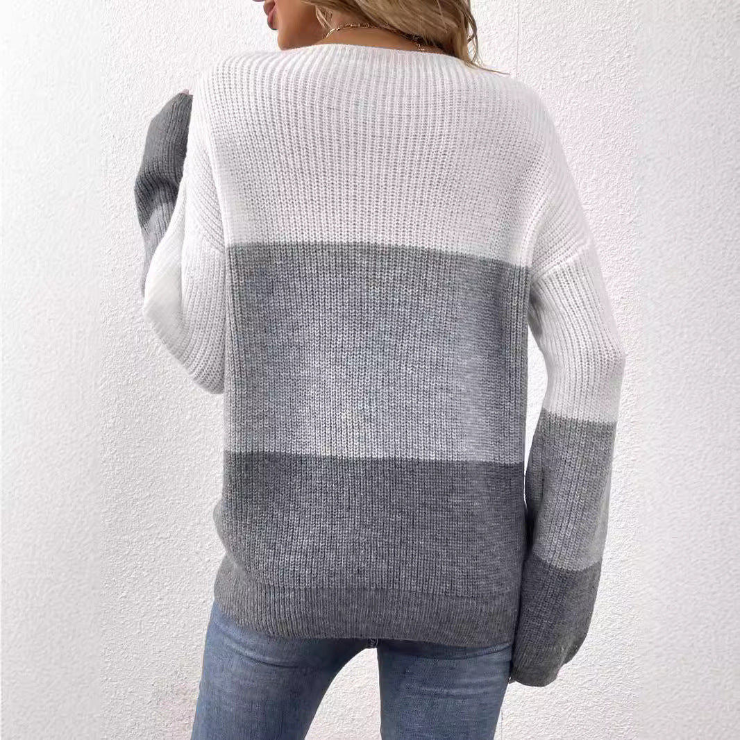 Pull contrasté gris et blanc
