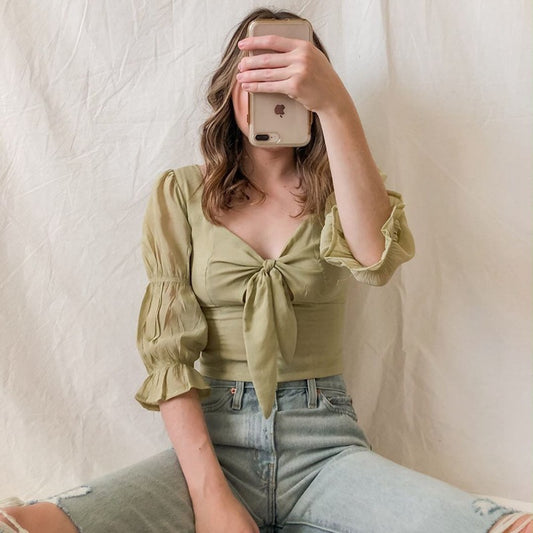 Chemisier manches plissée nœud papillon