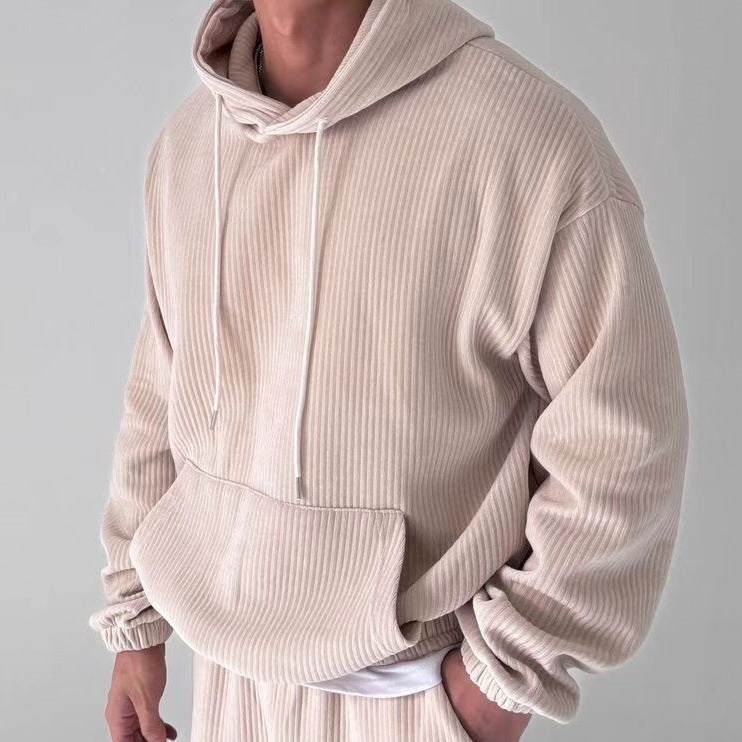 Sweat-shirt à capuche et grande poche en velours côtelé
