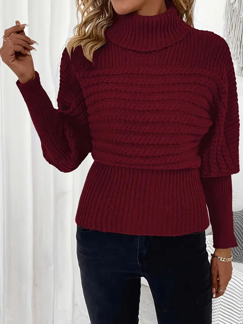 Pull col roulé manches longues à tricot