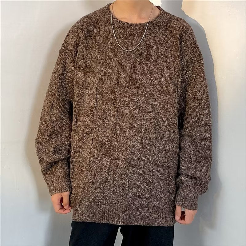 Pull d'hiver épais à motif losanges, ample et décontracté