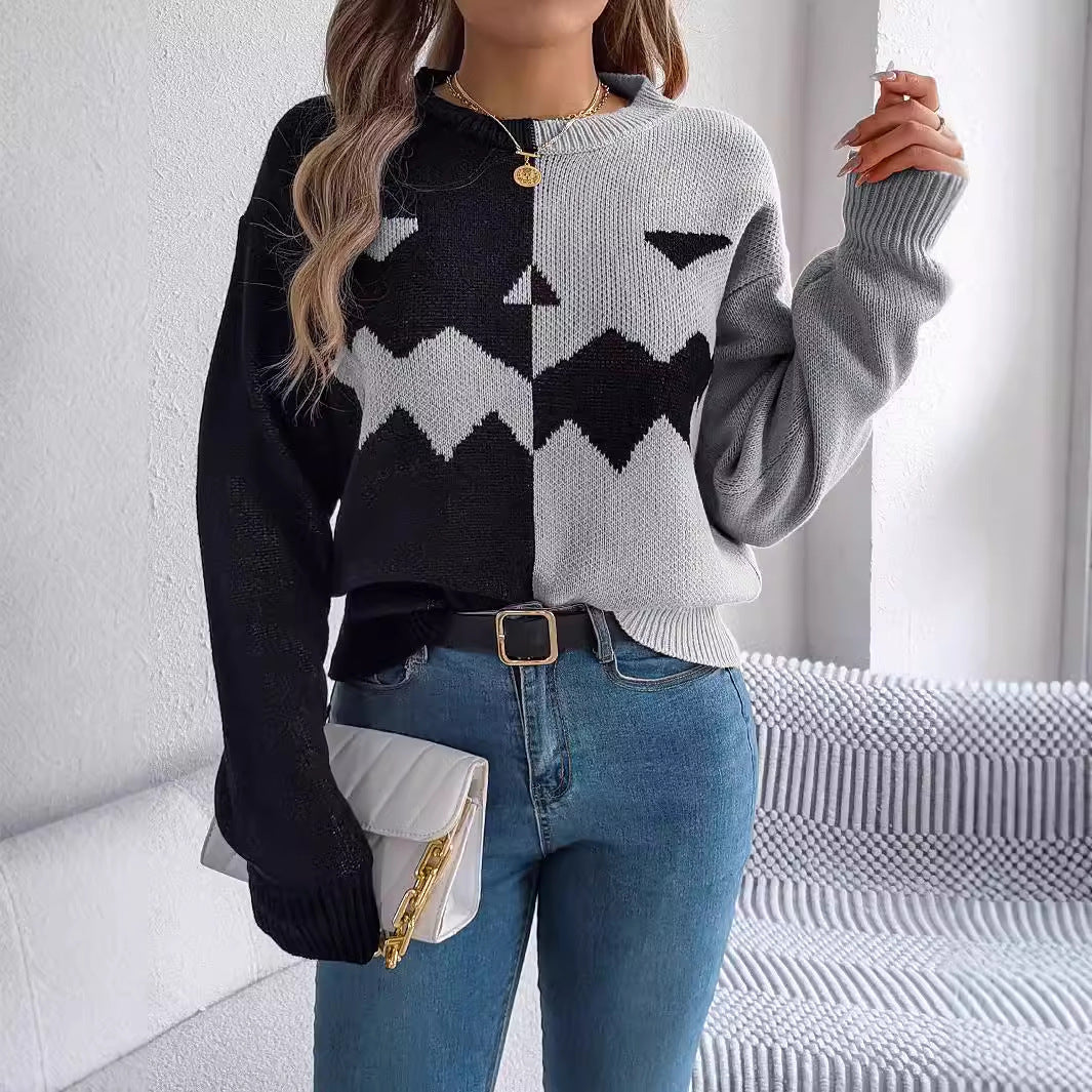 Pull contrastée motif citrouille fantôme