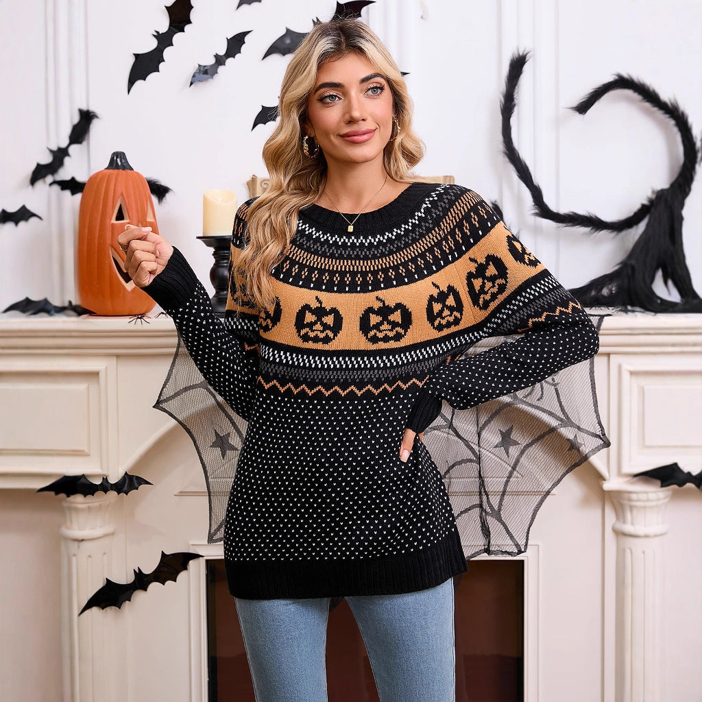 Pull rétro brodé citrouille d'Halloween