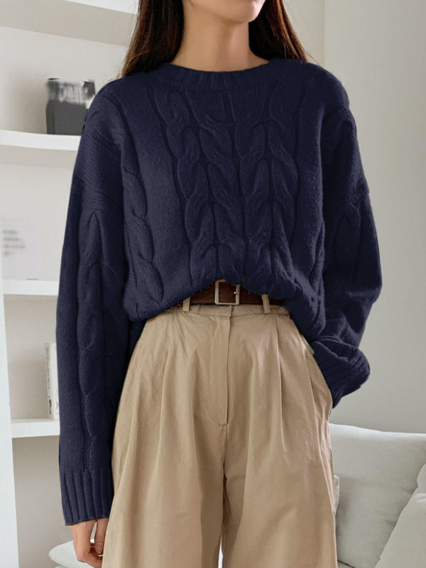 Pull tendance à col rond et couleur unie assorti