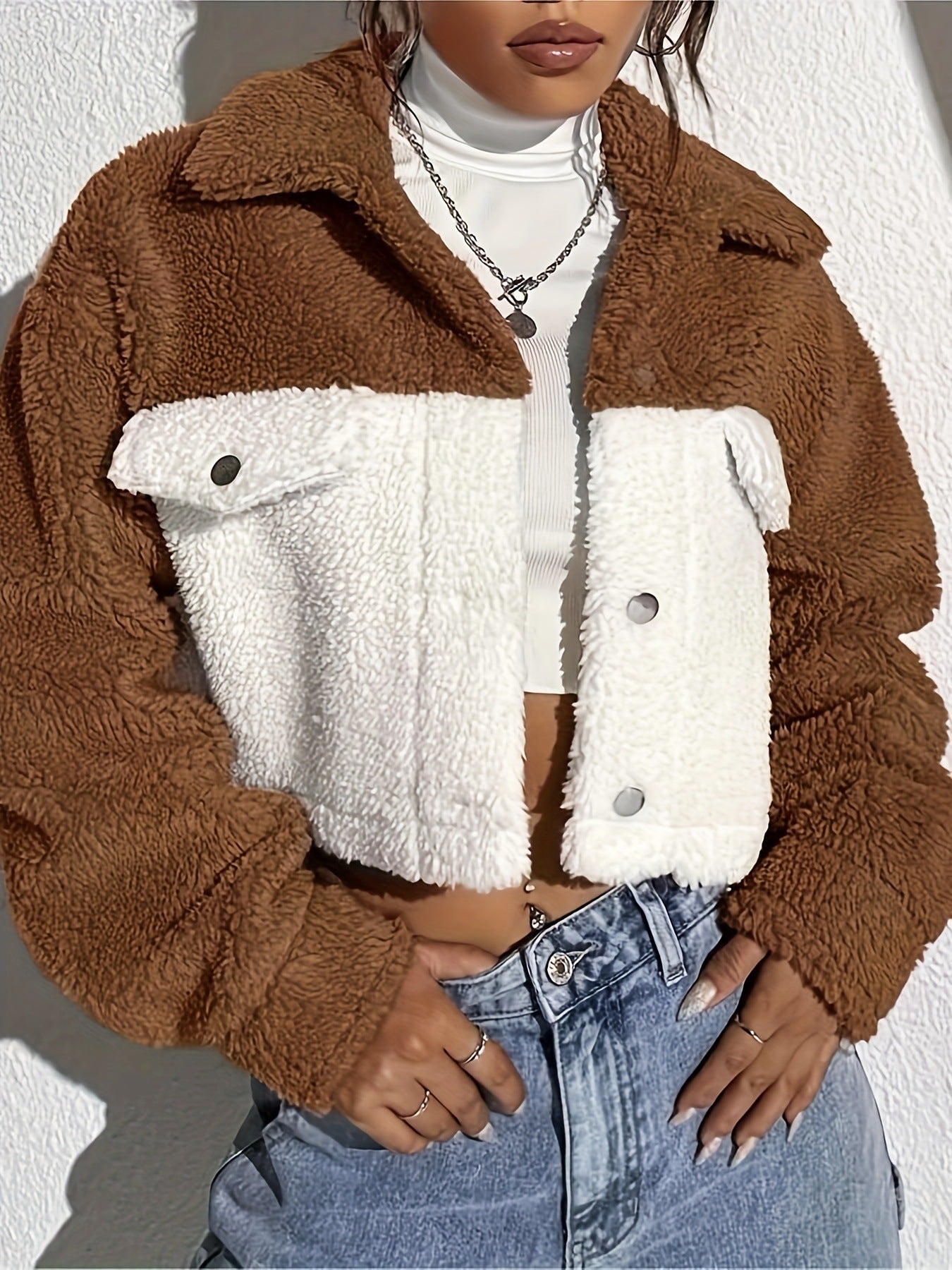 Manteau décontracté en peluche composite à col rabattu