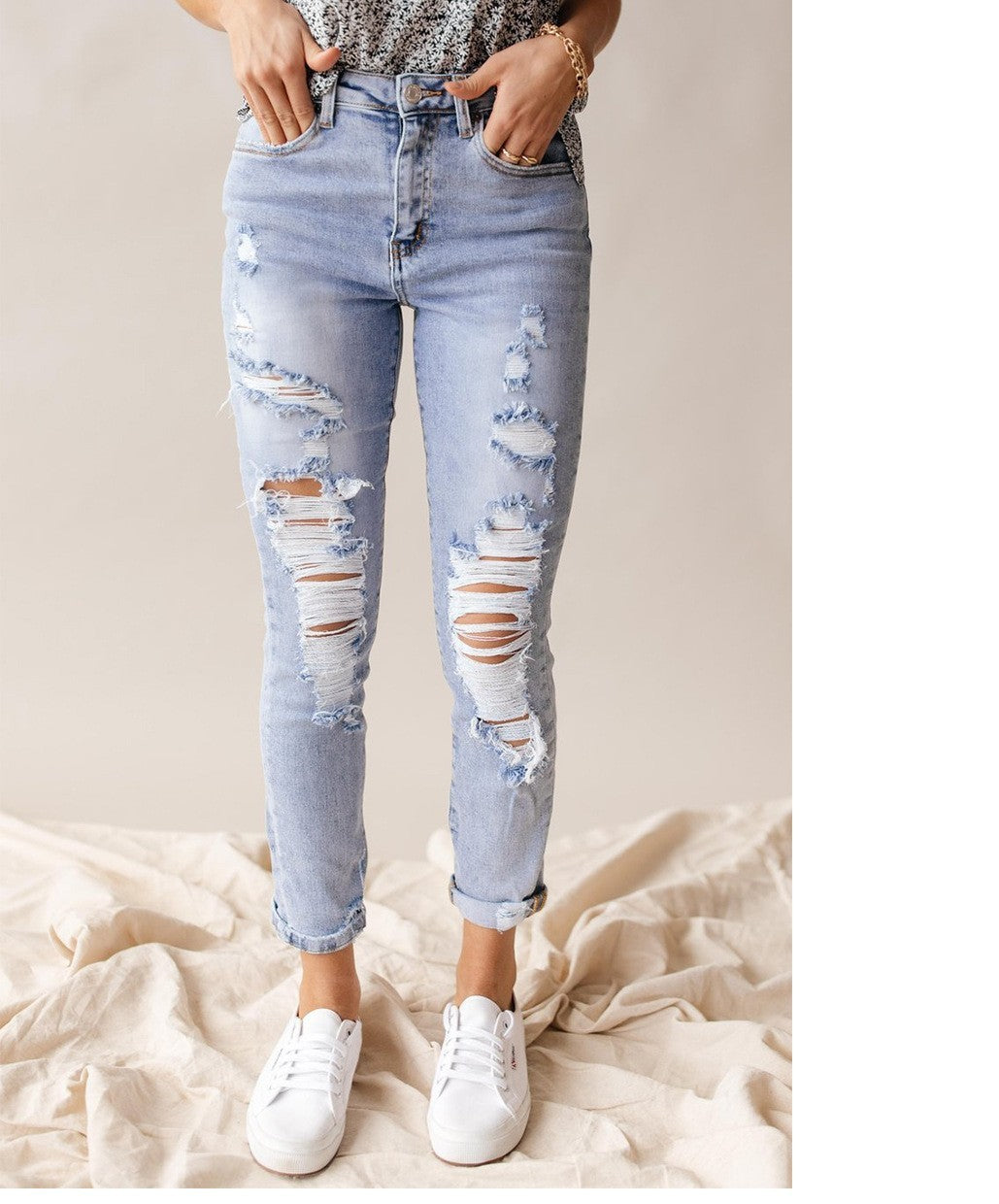 Jeans taille haute style décontracté