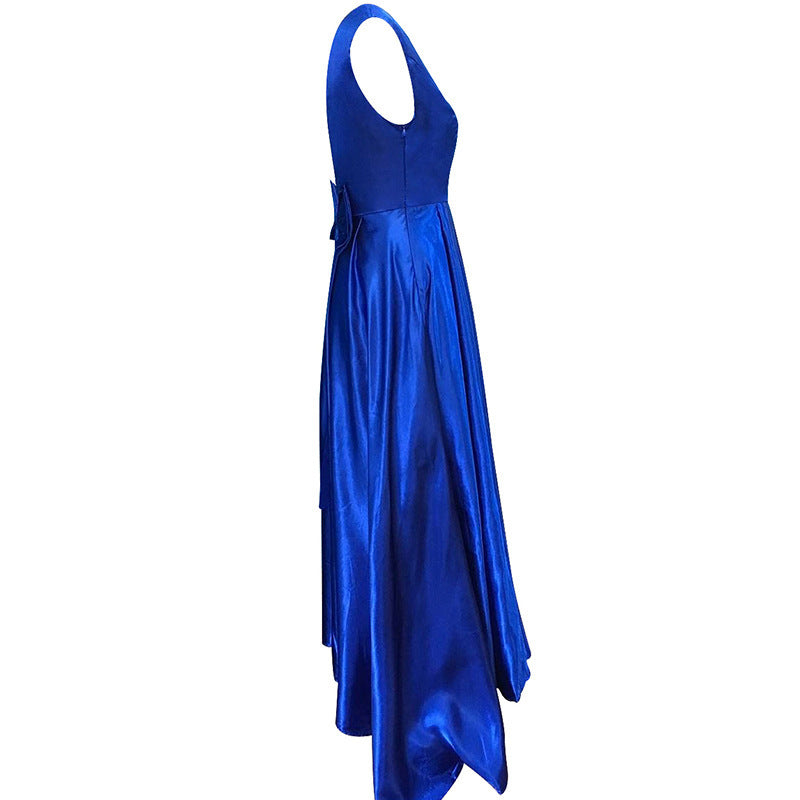 Robe de soirée à col en V profond, sans manches, dos nu, nœud