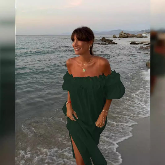 Robe fendue asymétrique à épaules dénudés