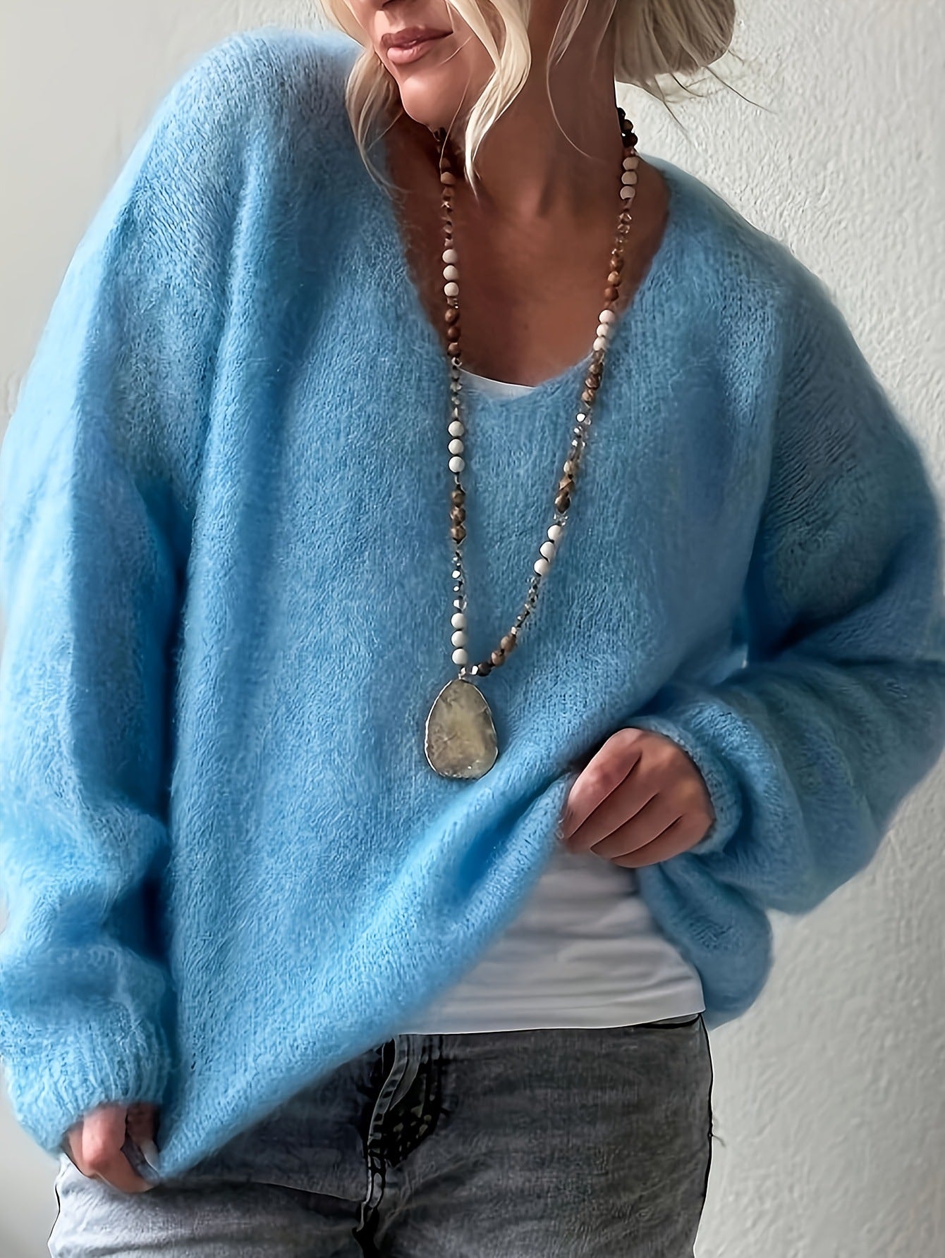 Pull ample de couleur unie style décontracté