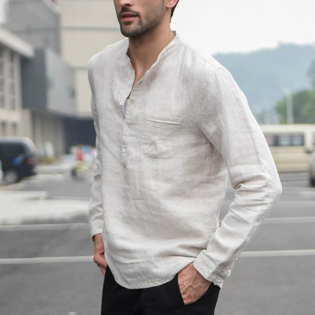 Chemise blanche vintage en lin pour homme