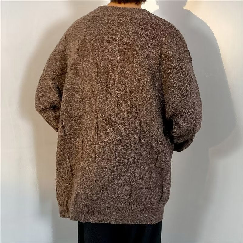Pull d'hiver épais à motif losanges, ample et décontracté