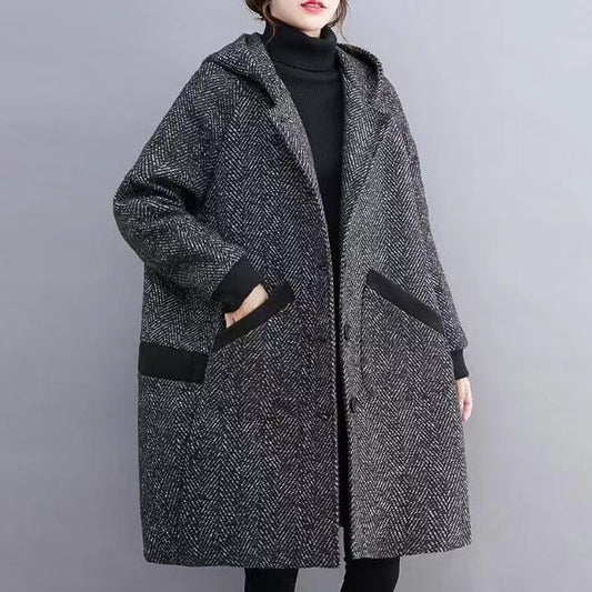 Manteau d'hiver coréen ample à capuche pour femme, mi-long, en velours épais et rembourré