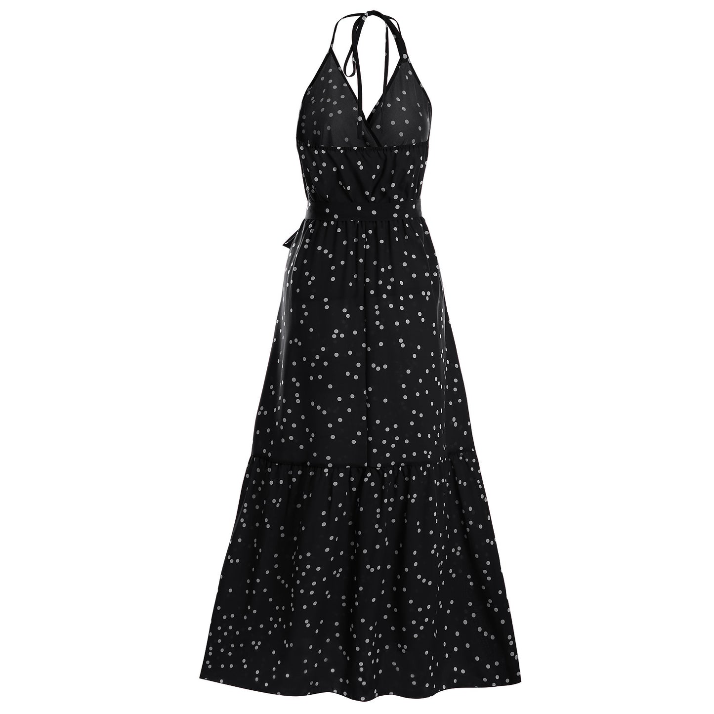 Robe longue à pois et col en V
