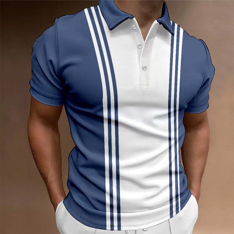 T-shirt décontracté à revers imprimé à 3 boutons