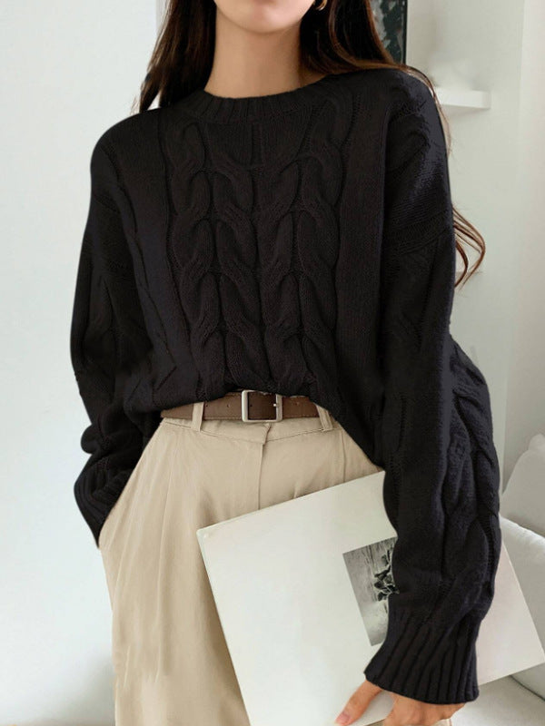 Pull tendance à col rond et couleur unie assorti