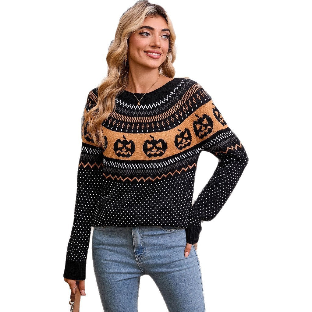 Pull rétro brodé citrouille d'Halloween