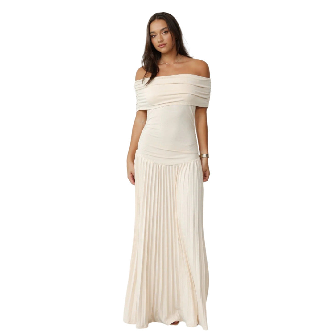 Robe plissée à épaules dénudées