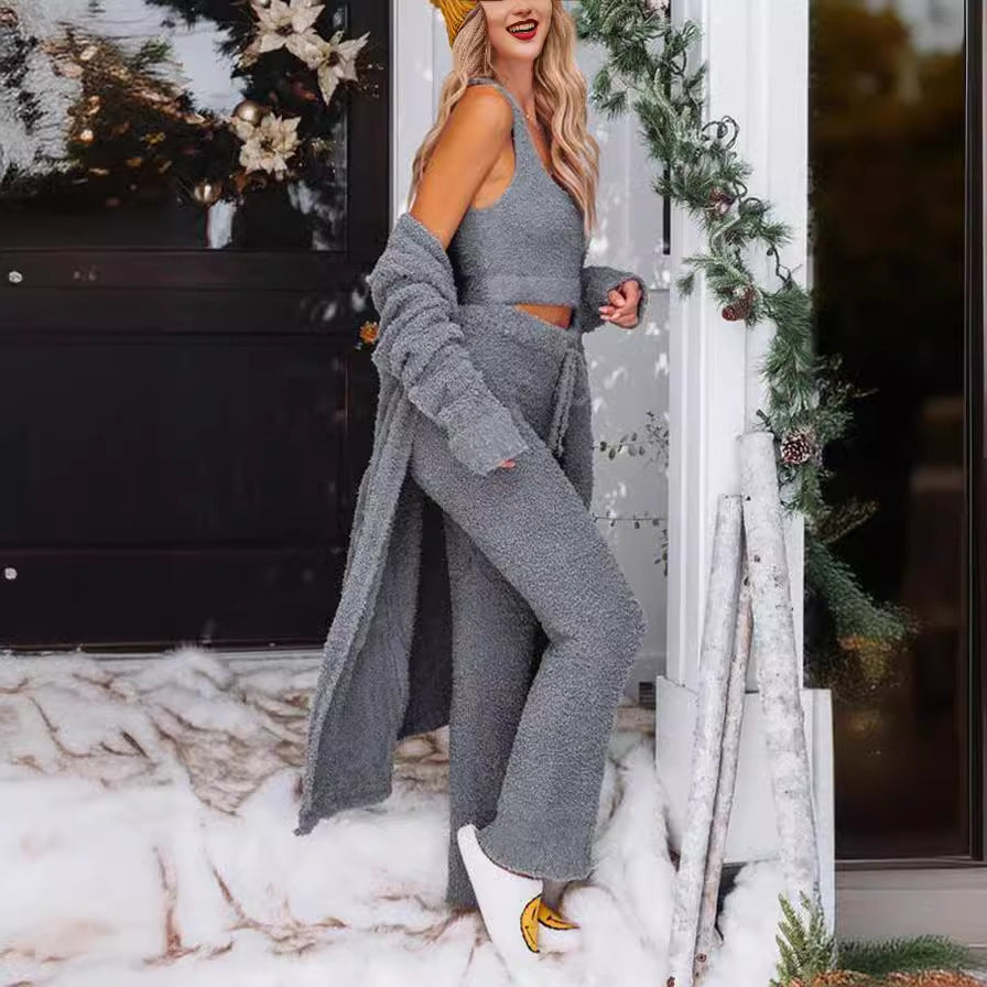 Ensemble trois pièces élégant et décontracté avec cardigan ample