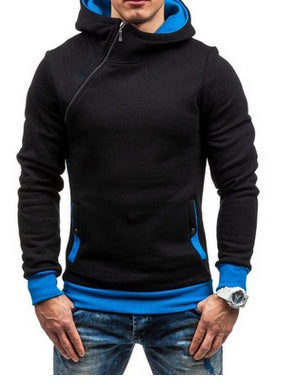 Sweat à capuche à fermeture éclair oblique, couleur unie