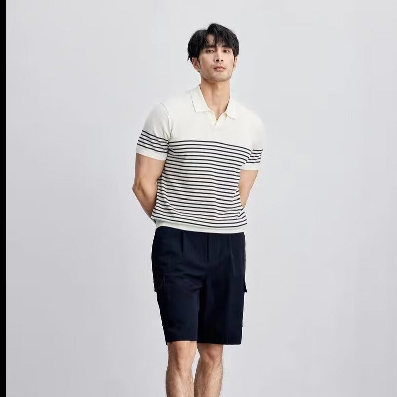 Pull en soie glacée grande taille rayé à manches courtes assorti