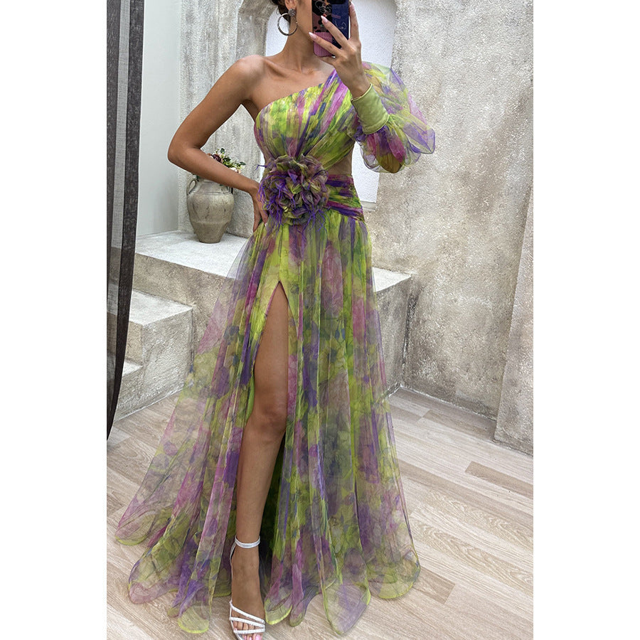 Nouvelle robe de soirée en maille à épaules inclinées, jupe longue décontractée et tendance