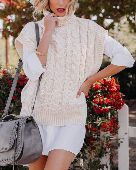 Pull sans manches à col roulé