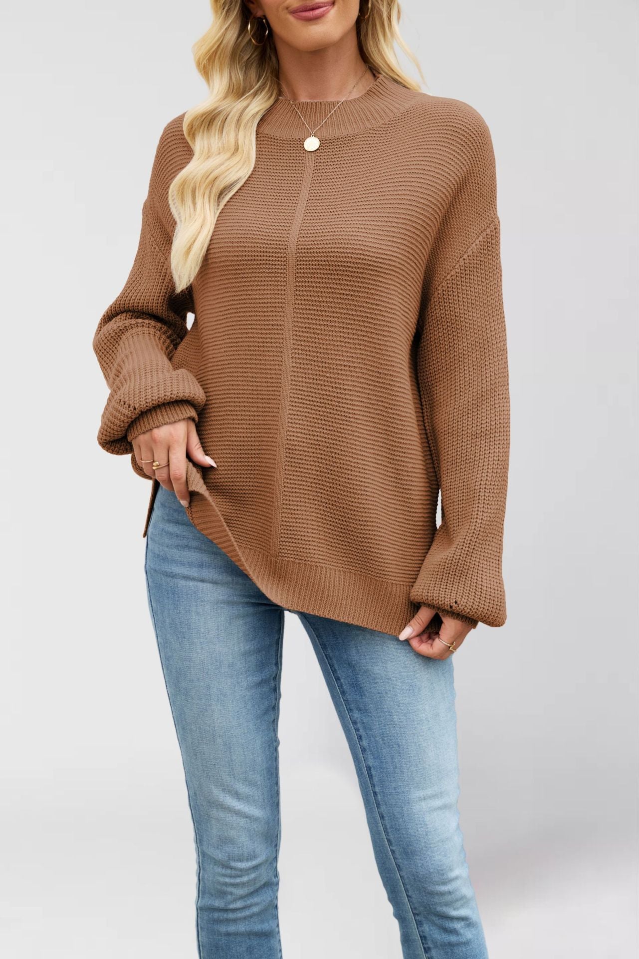 Pull ample tricoté de couleur unie